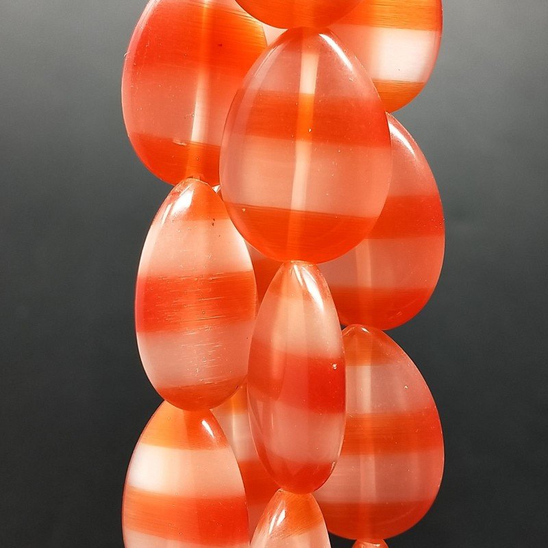 Cristallo Arancio a Strisce Perline Forma Goccia Piatto Liscio Foro Passante 17X24mm
