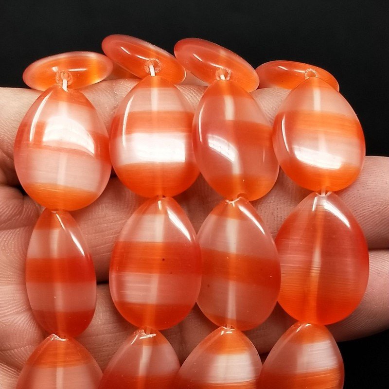 Cristallo Arancio a Strisce Perline Forma Goccia Piatto Liscio Foro Passante 17X24mm