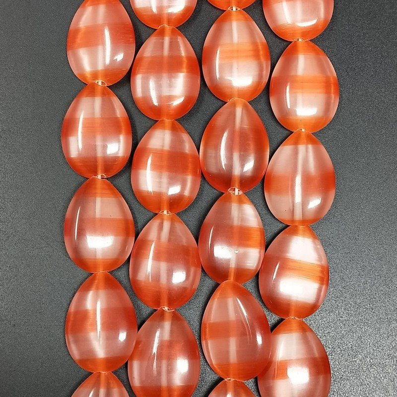 Cristallo Arancio a Strisce Perline Forma Goccia Piatto Liscio Foro Passante 17X24mm