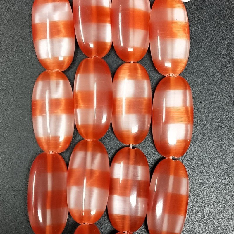 Cristallo Arancio a Strisce in Perline Forma Ovale Piatto Liscio Foro Passante 14X29mm