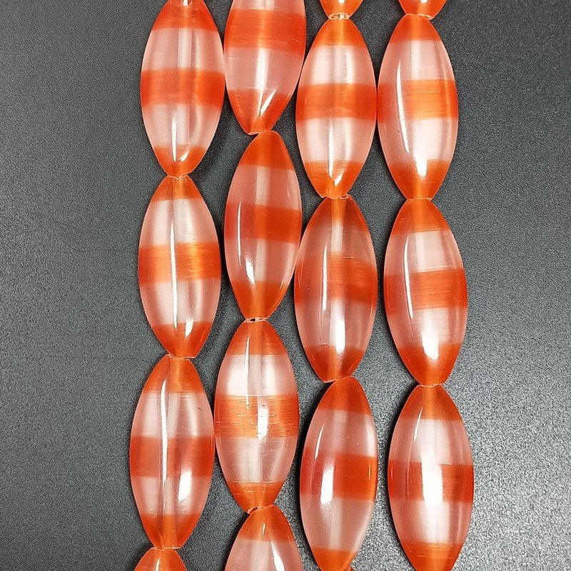 Cristallo Arancio a Strisce in Perline Forma Ovale Lungo Piatto Liscio Foro Passante 12X29mm Cristallo Arancio a Strisce in Perline Forma Ovale Lungo Piatto Liscio Foro Passante 12X29mm