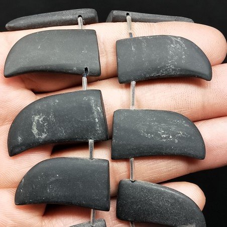 Pietra Lavica Nera Perline Forma Dente Liscio Satinato Foro Laterale