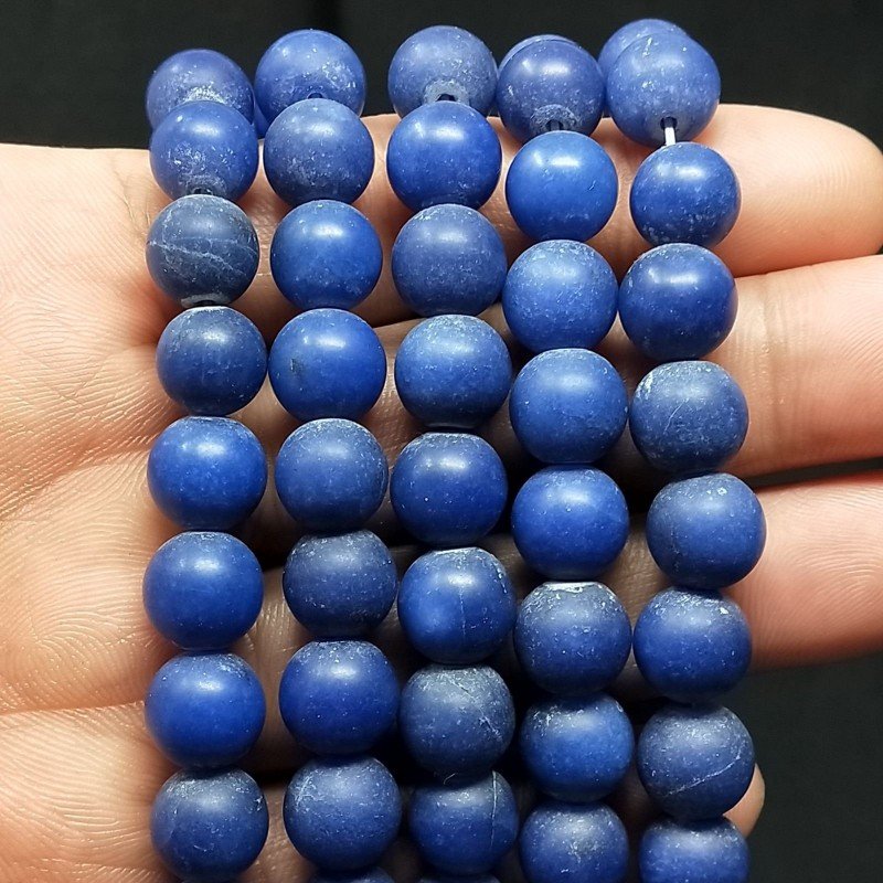 Agata Blu Satinato-Matte Perline Forma Tondo Liscio 10mm