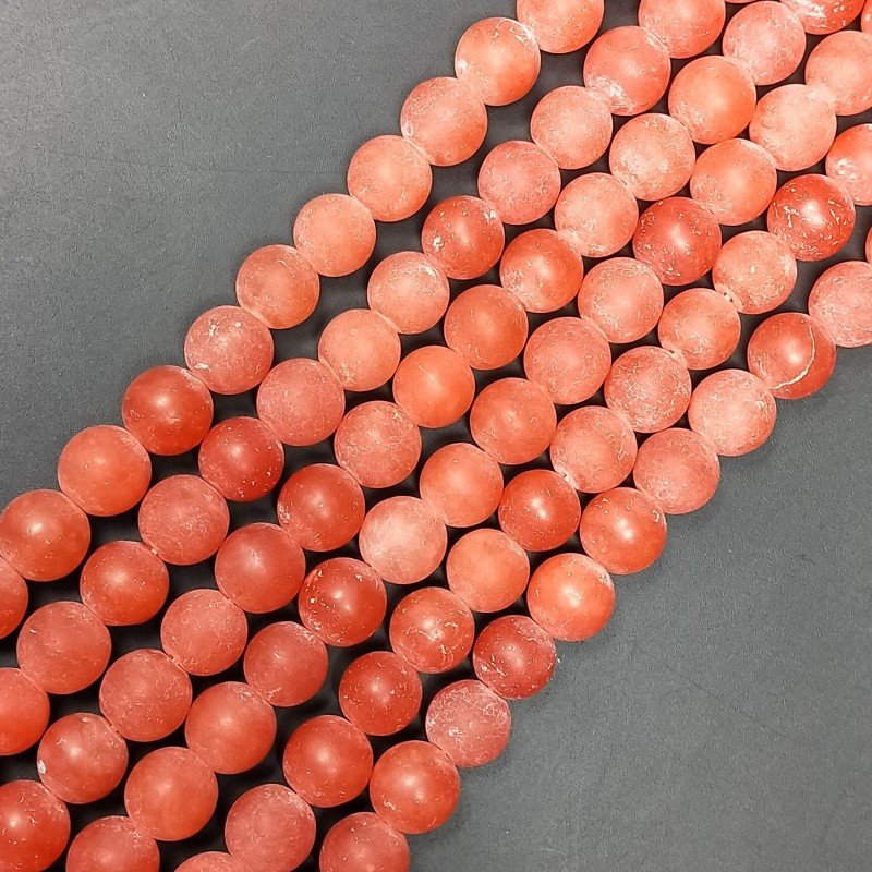Giada Arancione Perline Satinato-Matte Forma Tondo Liscio 10mm