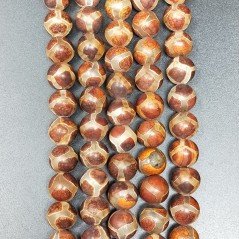 Agata Tibetana Marrone-Beige Perline Satinato-Matte Forma Tondo Liscio 10mm