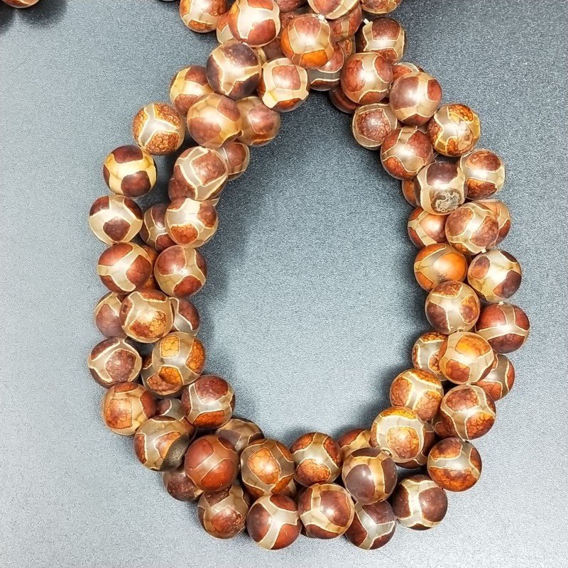 Agata Tibetana Marrone-Beige Perline Satinato-Matte Forma Tondo Liscio 10mm