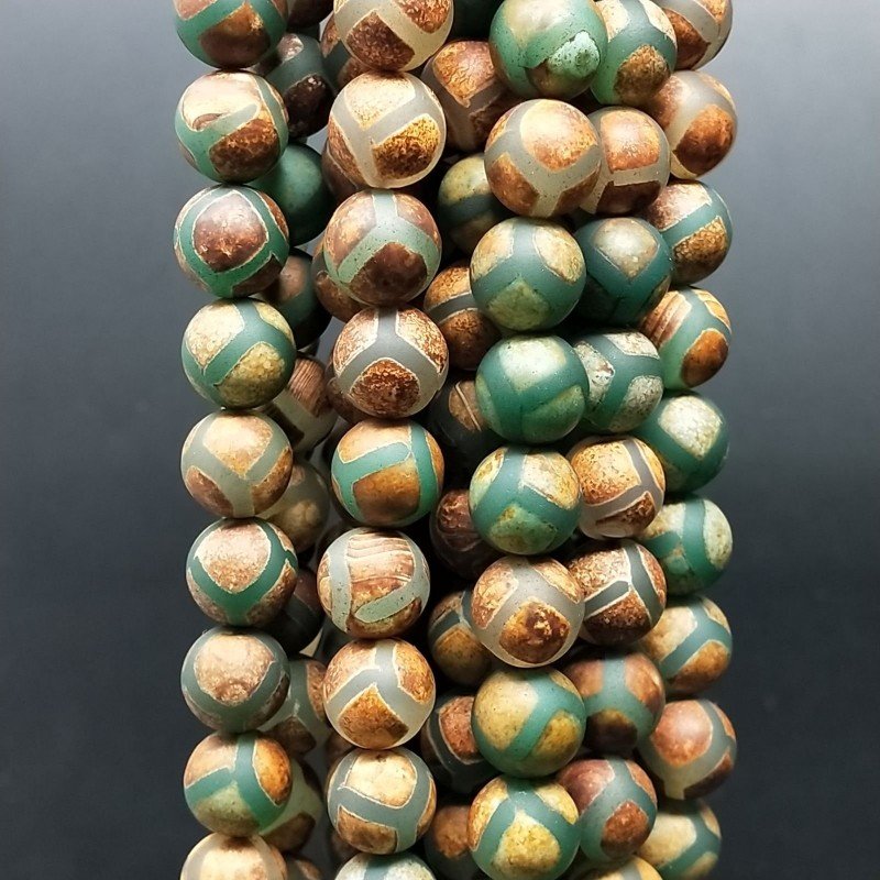 Agata Tibetana Verde-Marrone Perline Satinato-Matte Forma Tondo Liscio 10mm