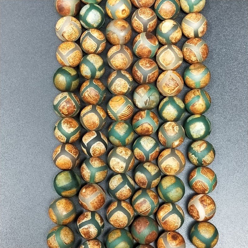 Agata Tibetana Verde-Marrone Perline Satinato-Matte Forma Tondo Liscio 10mm