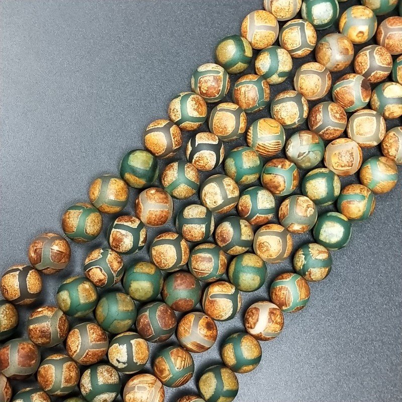 Agata Tibetana Verde-Marrone Perline Satinato-Matte Forma Tondo Liscio 10mm