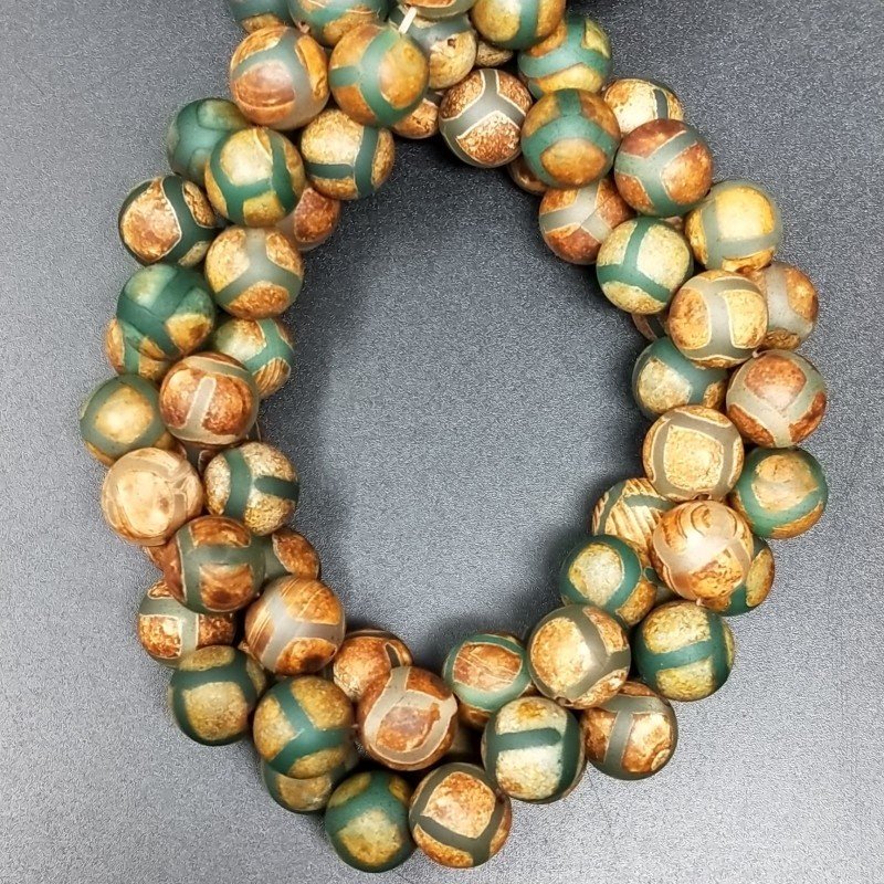 Agata Tibetana Verde-Marrone Perline Satinato-Matte Forma Tondo Liscio 10mm