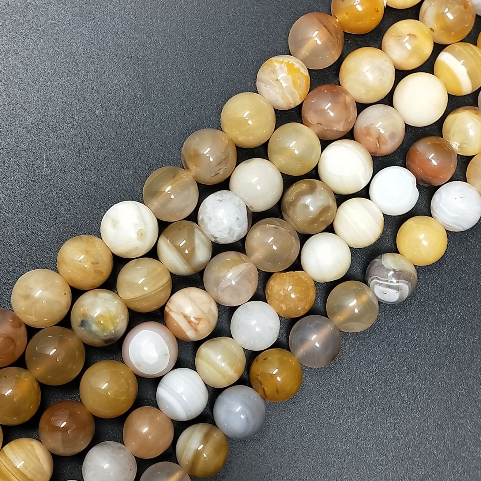 Agata Botswana Gialla Perline Forma Tondo Liscio 10mm
