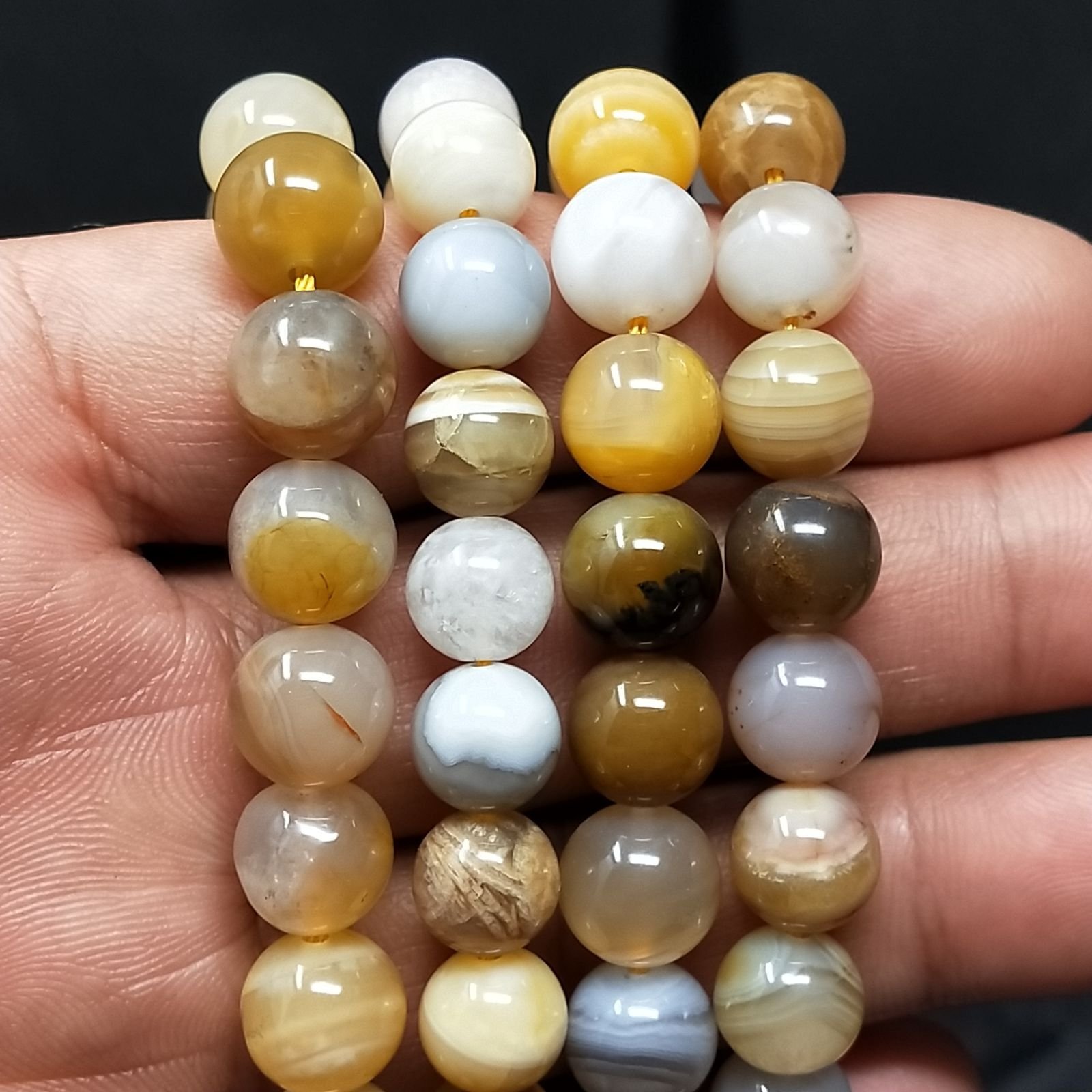 Agata Botswana Gialla Perline Forma Tondo Liscio 10mm