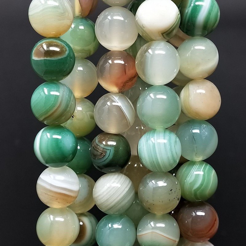 Agata Brasiliana Floreale Striata Perline Forma Tondo Liscio 10mm