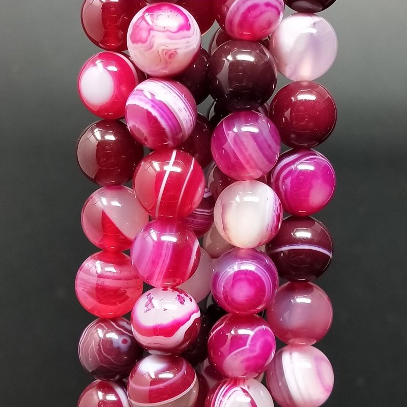 Agata Brasiliana Fucsia Striata Perline Forma Tondo Liscio 10mm