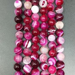 Agata Brasiliana Fucsia Striata Perline Forma Tondo Liscio 10mm