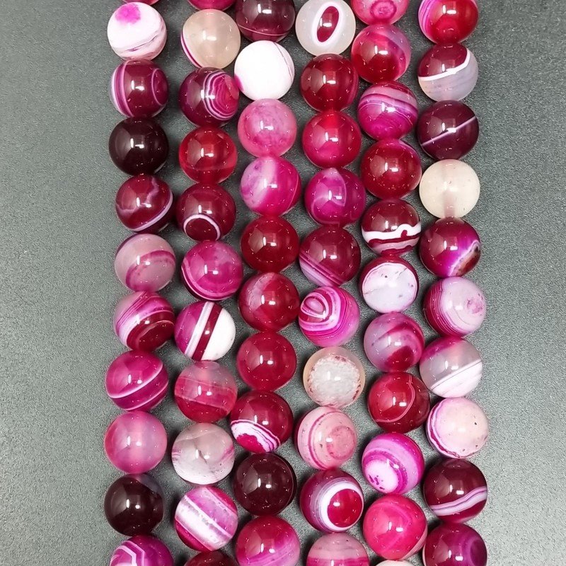 Agata Brasiliana Fucsia Striata Perline Forma Tondo Liscio 10mm