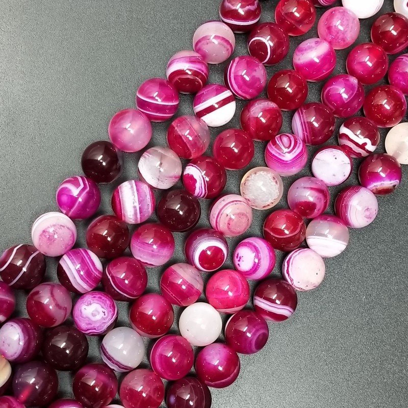 Agata Brasiliana Fucsia Striata Perline Forma Tondo Liscio 10mm