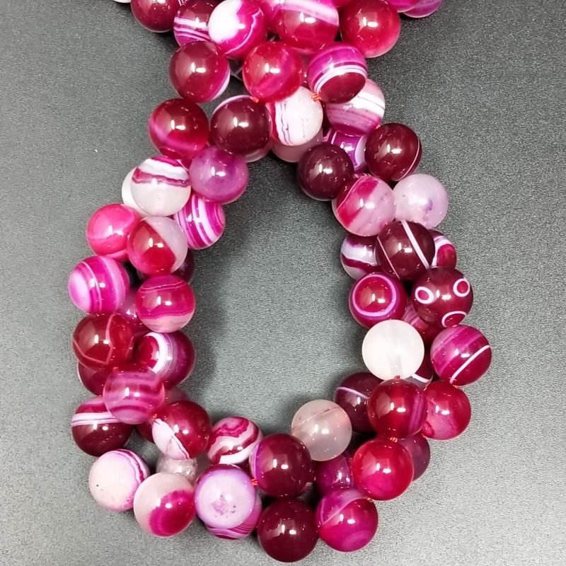 Agata Brasiliana Fucsia Striata Perline Forma Tondo Liscio 10mm
