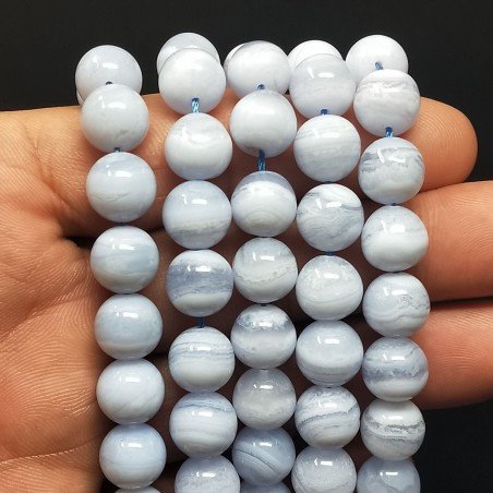 Calcedonio Azzurro Perline Forma Tondo Liscio 10mm AA