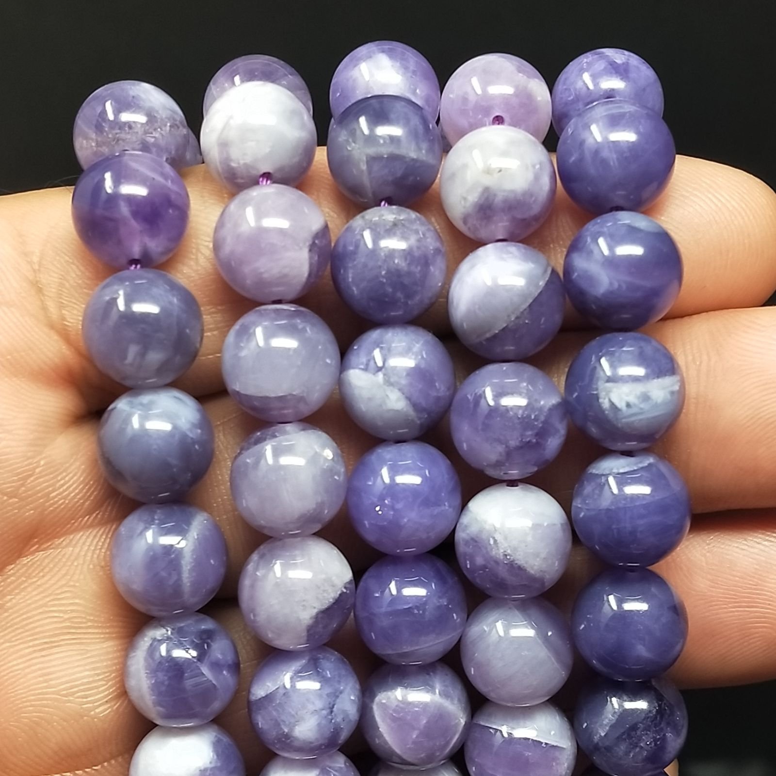 Ametista Bicolore Naturale Perline Forma Tondo Liscio 10mm