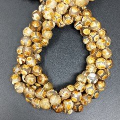 Agata Tibetana Beige-Marrone Perline Forma Tondo Sfaccettato 08mm