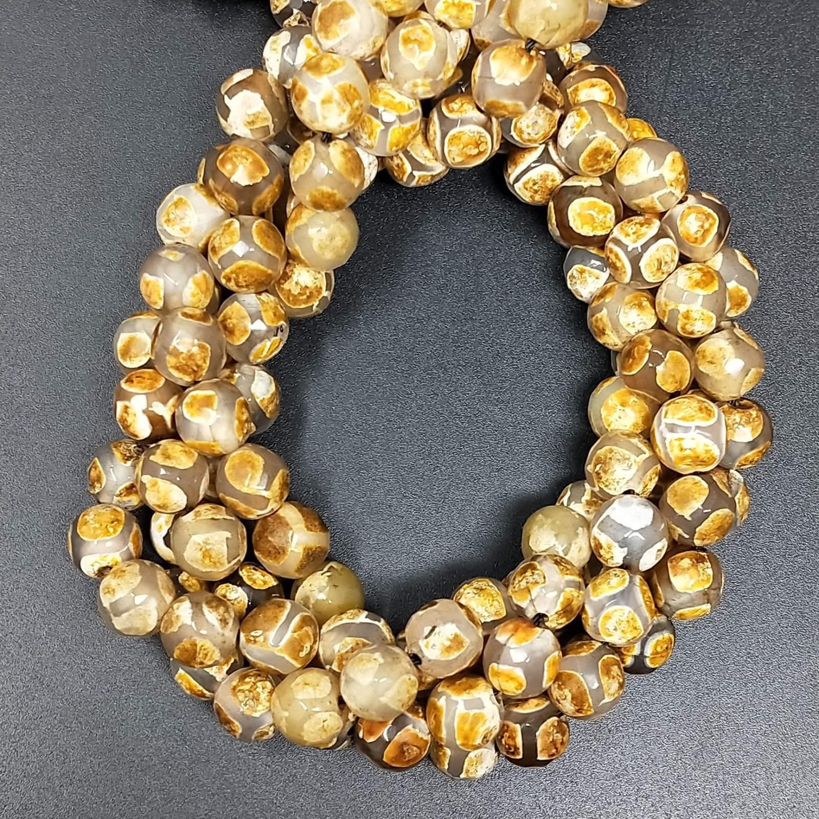 Agata Tibetana Beige-Marrone Perline Forma Tondo Sfaccettato 08mm