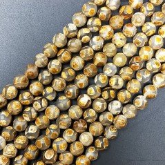 Agata Tibetana Beige-Marrone Perline Forma Tondo Sfaccettato 08mm