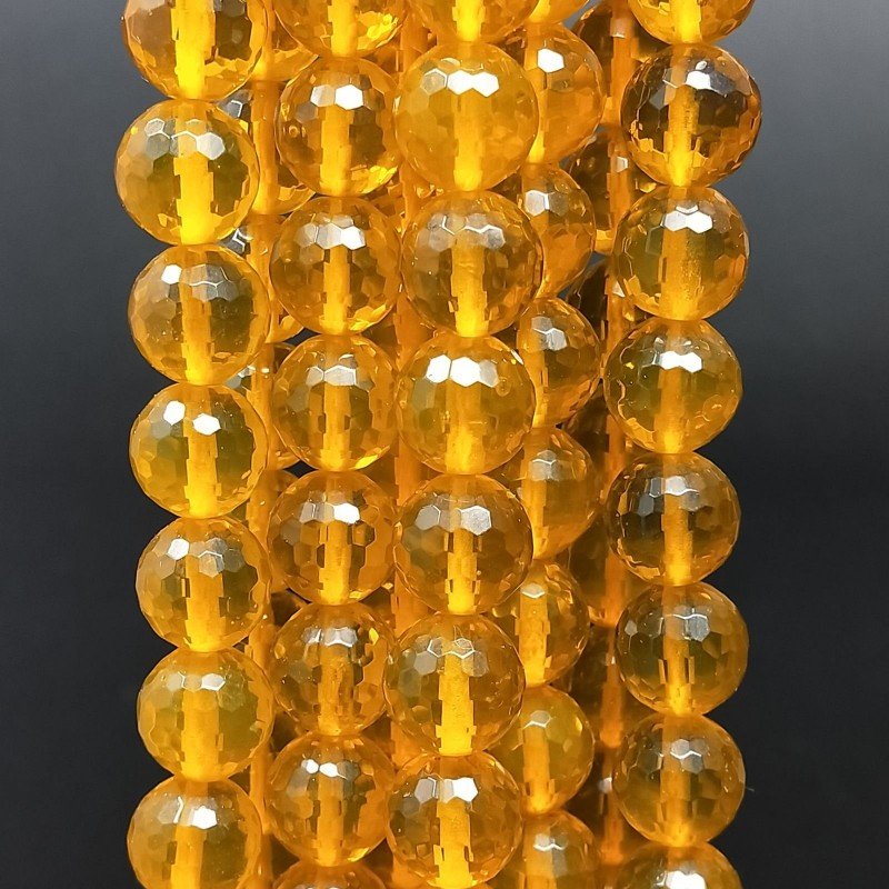Topazio Giallo Idrotermale Perline Forma Tondo Sfaccettato 10mm