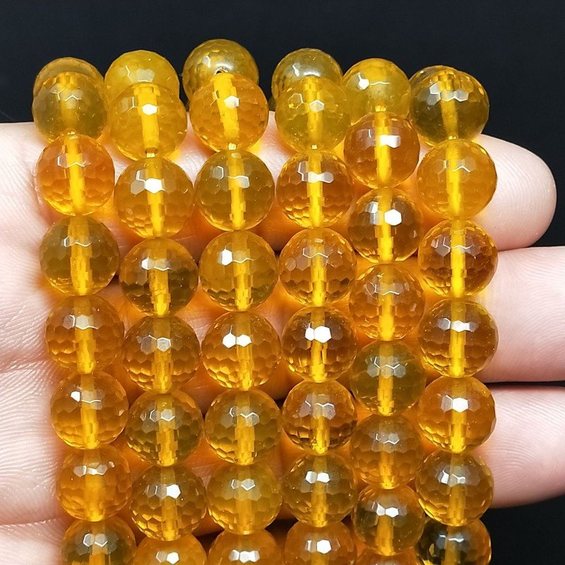 Topazio Giallo Idrotermale Perline Forma Tondo Sfaccettato 10mm