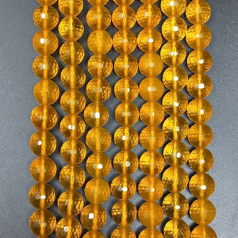 Topazio Giallo Idrotermale Perline Forma Tondo Sfaccettato 10mm