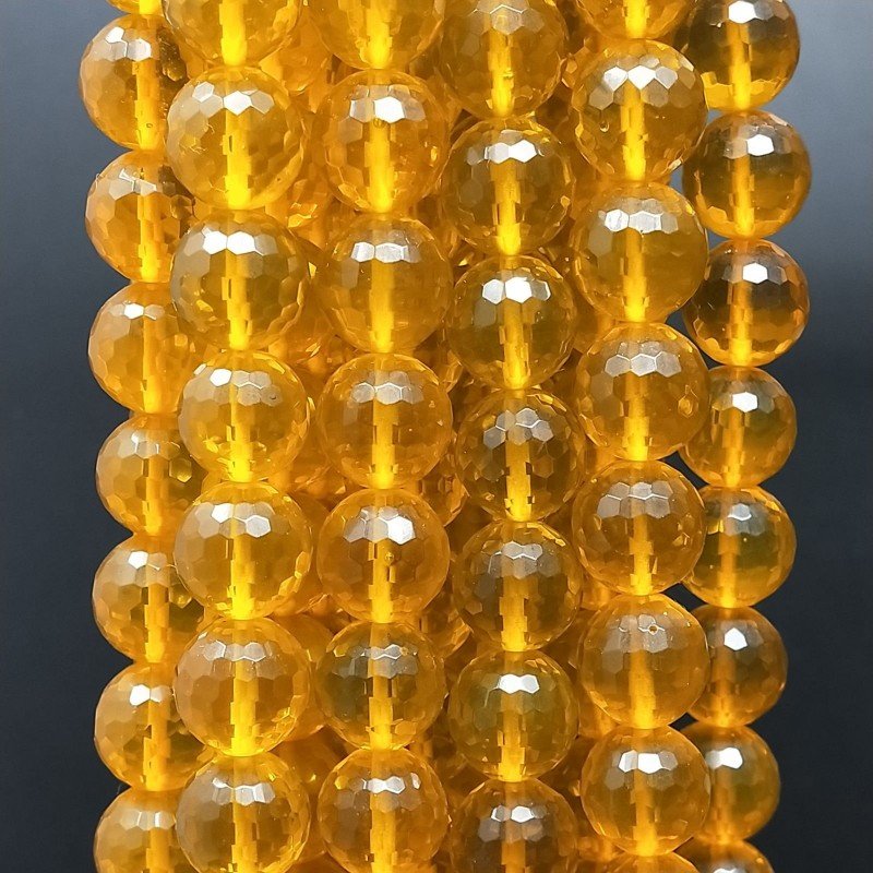 Topazio Giallo Idrotermale Perline Forma Tondo Sfaccettato 12mm