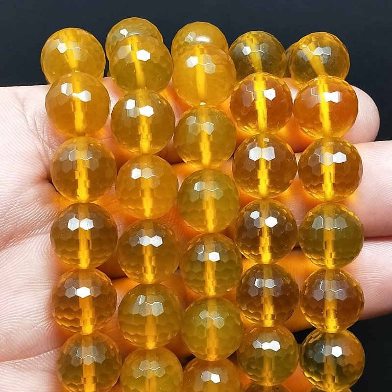 Topazio Giallo Idrotermale Perline Forma Tondo Sfaccettato 12mm