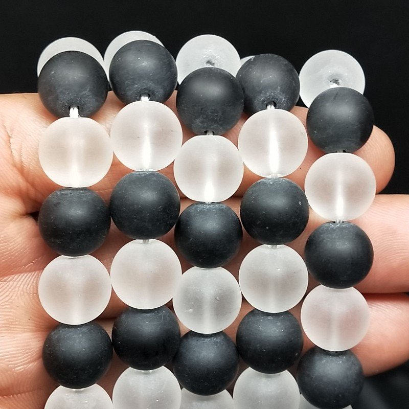 Cristallo Di Rocca e Onice Perline Forma Tondo Liscio Satinato-Matte 12mm