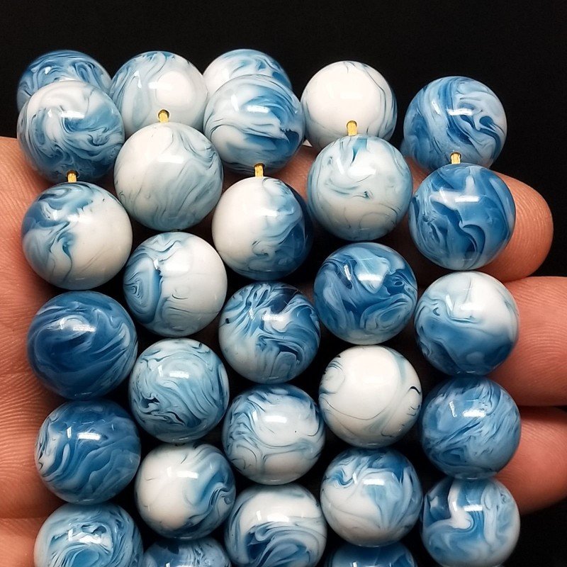 Resina Larimar Perline Forma Tondo Liscio 14mm