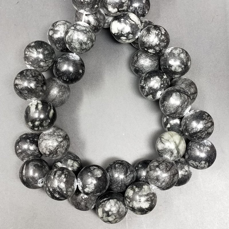 Diaspro Picasso Grigio Venato Perline Forma Tondo Liscio 14mm Diaspro Picasso Grigio Venato Perline Forma Tondo Liscio 14mm