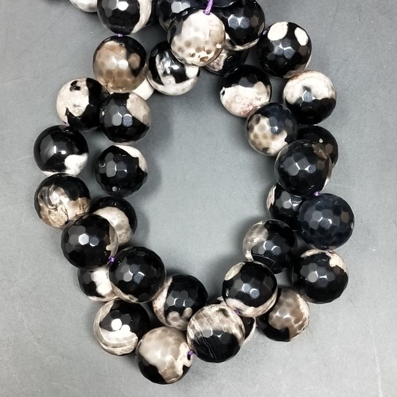 Agata Bicolore Nera Viola Perline Forma Tondo Sfaccettato 14mm