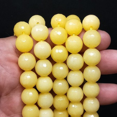 Giada Gialla Perline Forma Tondo Sfaccettato 12mm