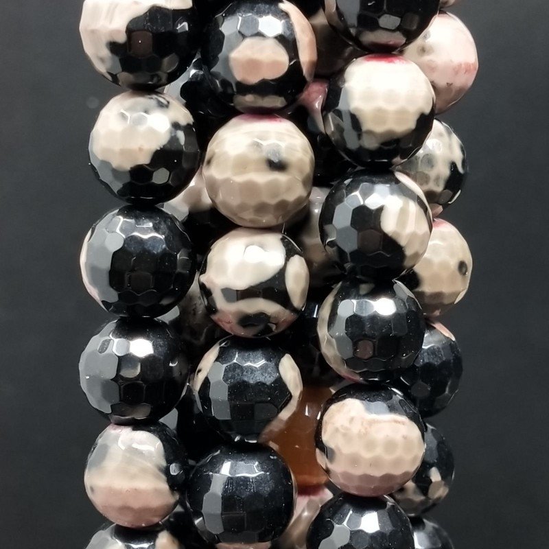 Agata Bicolore Nera Rossa Perline Forma Tondo Sfaccettato 12mm