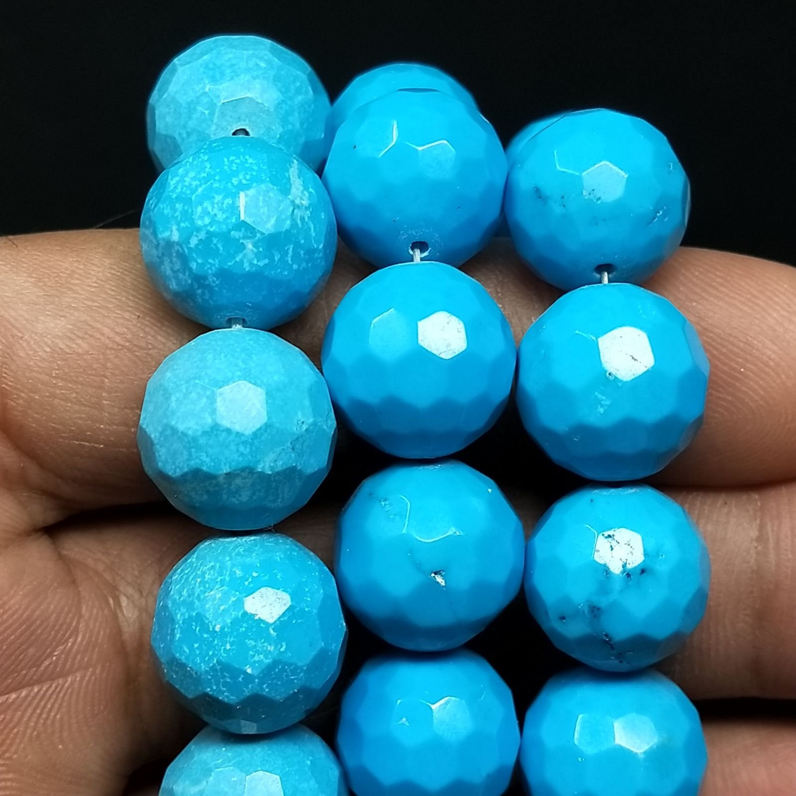 Pasta Di Turchese Azzuro Scuro Perline Forma Tondo Sfaccettato 14mm