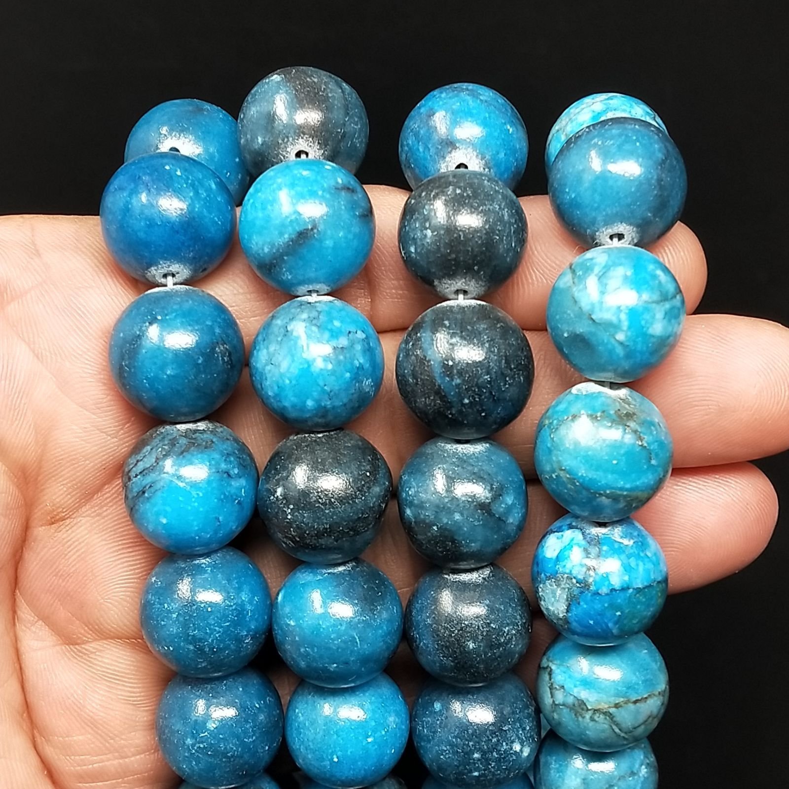 Agata Happy Crazy Blu Striata Perline Forma Tondo Liscio 16mm