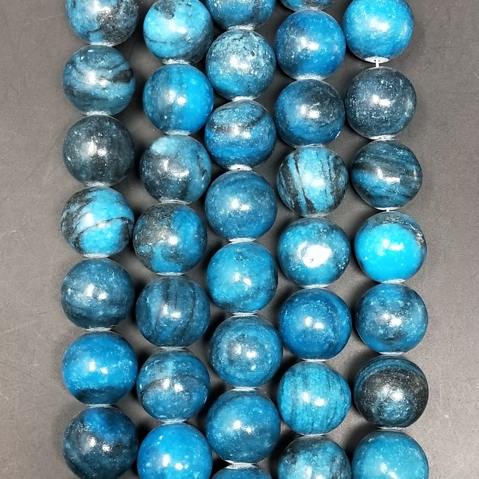 Agata Happy Crazy Blu Striata Perline Forma Tondo Liscio 16mm