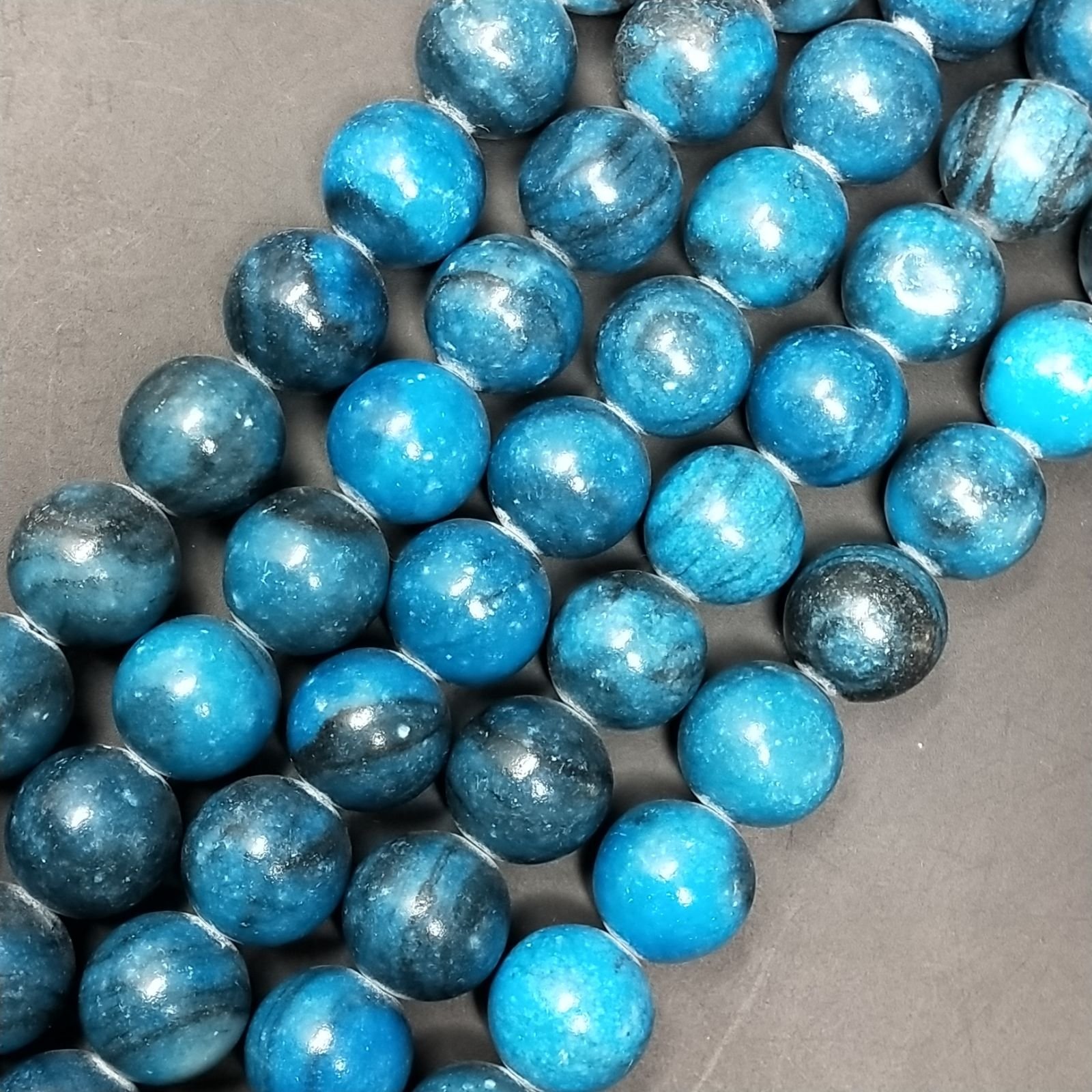Agata Happy Crazy Blu Striata Perline Forma Tondo Liscio 16mm
