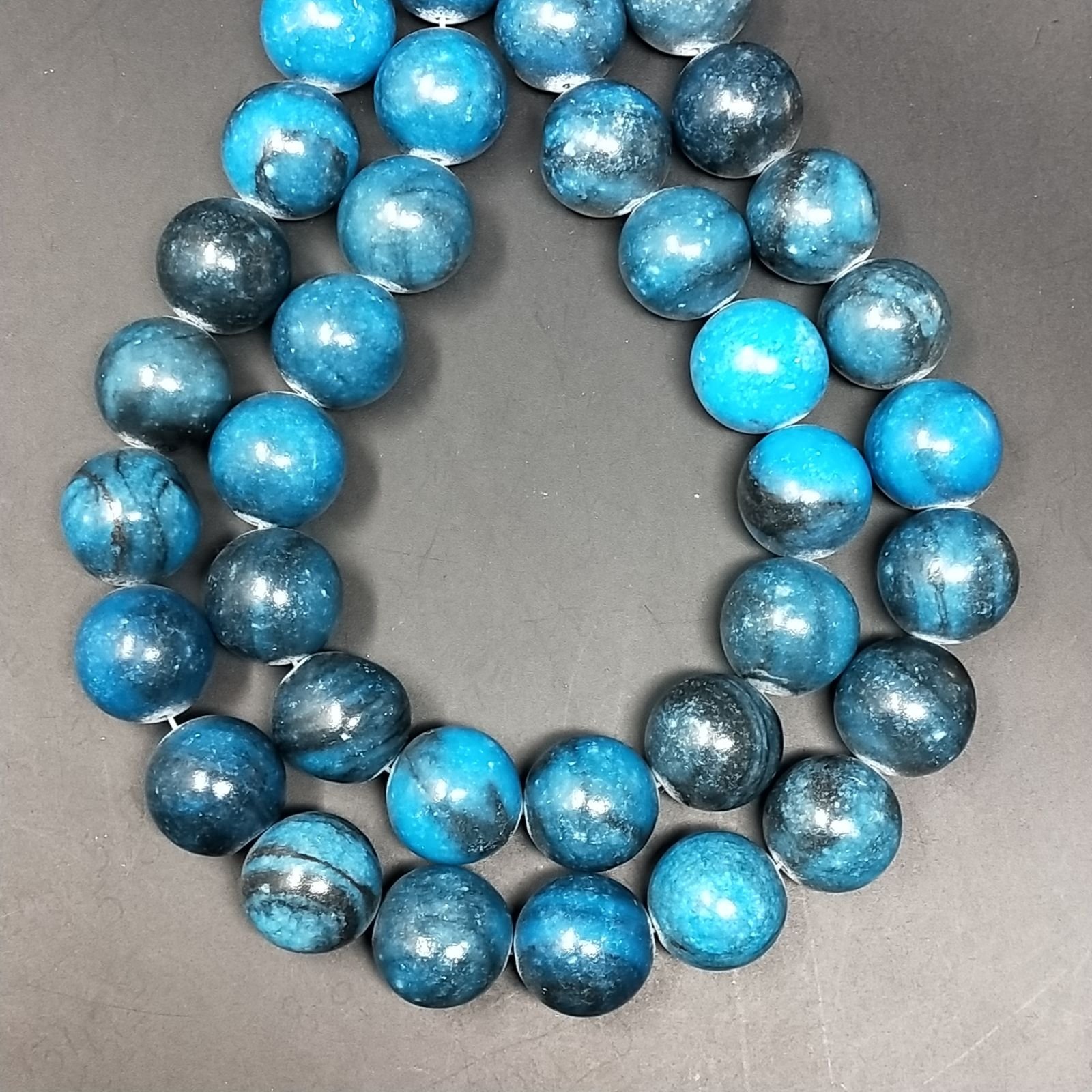 Agata Happy Crazy Blu Striata Perline Forma Tondo Liscio 16mm