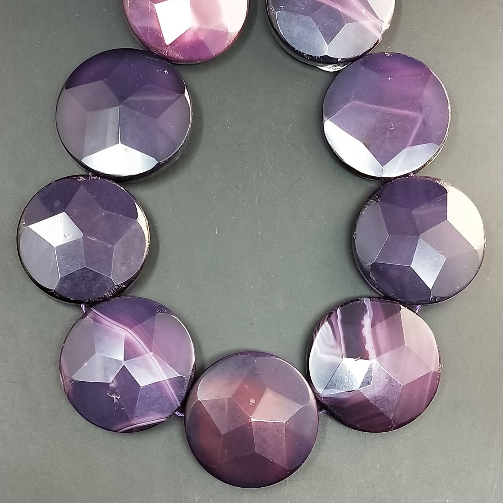 Agata Brasiliana Viola Sfumato Perline Forma Tondo Piatto Sfaccettato 45mm