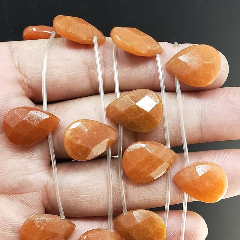 Avventurina Arancio Naturale Perline Forma Goccia Piatto Sfaccettato Foro Laterale 13X17mm