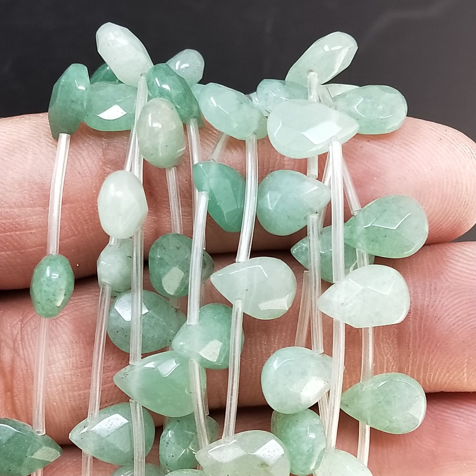 Avventurina Verde Naturale Perline Forma Goccia Piatto Sfaccettato Foro Laterale 07X10mm