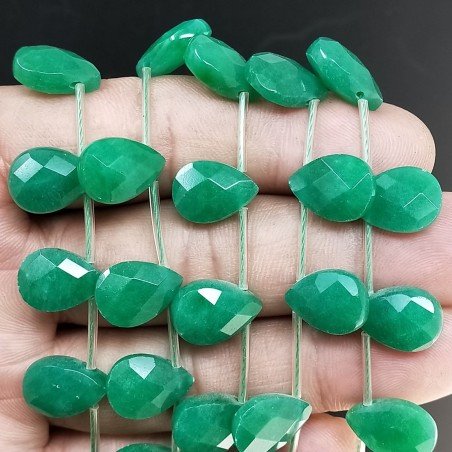 Giada Smeraldo in Perline Forma Goccia Piatto Sfaccettato Foro Laterale 10X14mm