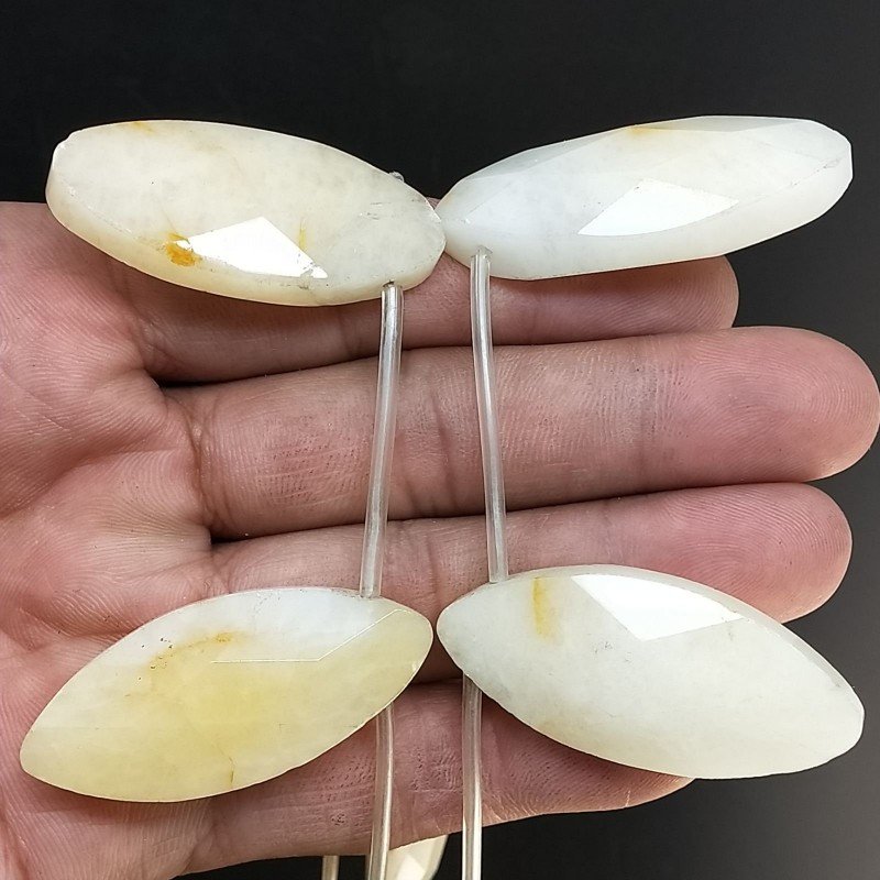 Calcite Naturale Perline Forma Foglia Sfaccettato Foro Passante 45X20mm
