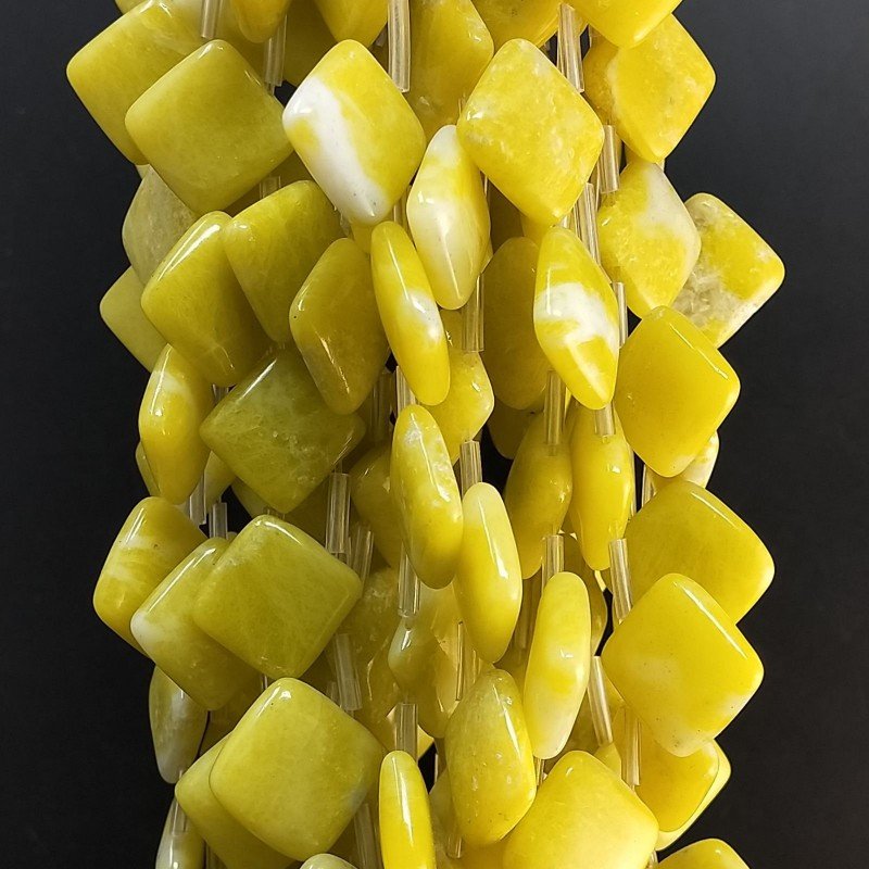 Giada Limone Naturale in Perline Forma Rombo Piatto Liscio Foro Laterale 14mm