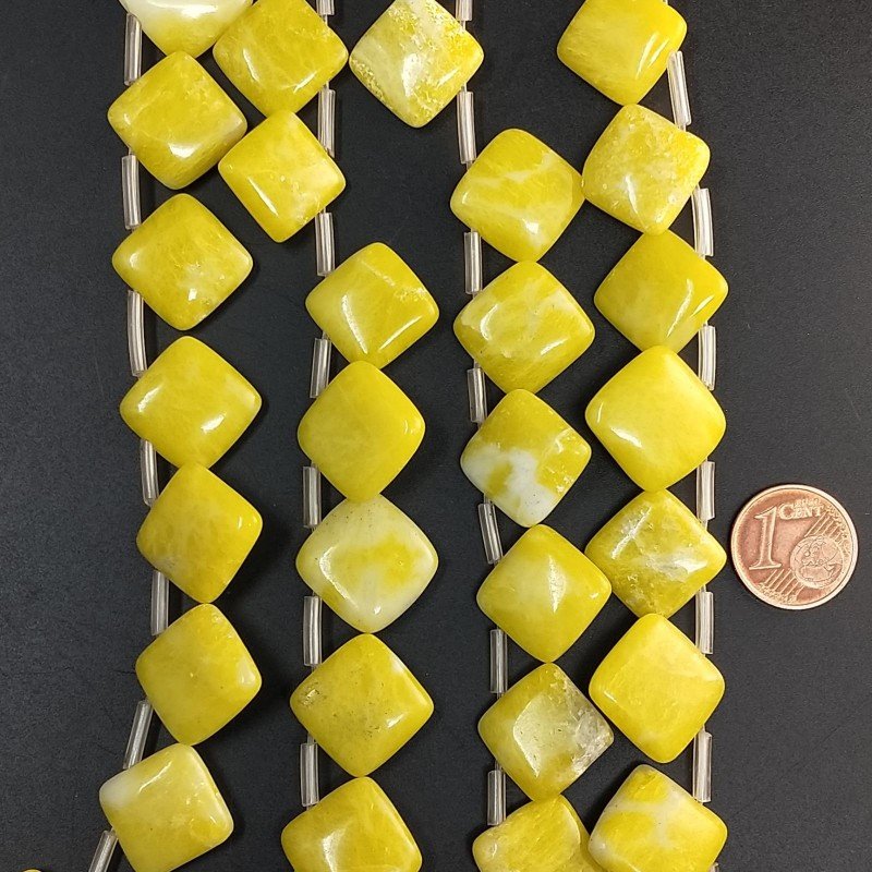 Giada Limone Naturale in Perline Forma Rombo Piatto Liscio Foro Laterale 14mm